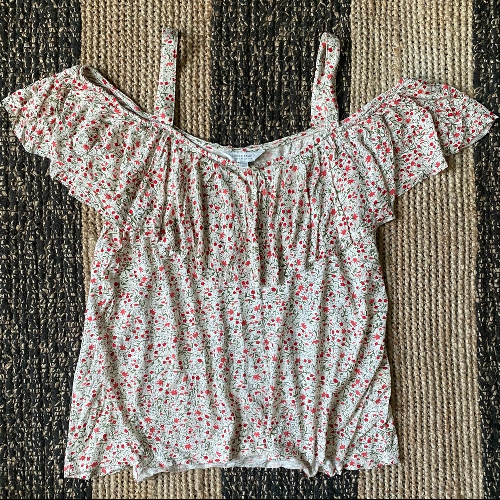 Lucky Brand Floral Print Cold Shoulder Top sz Small